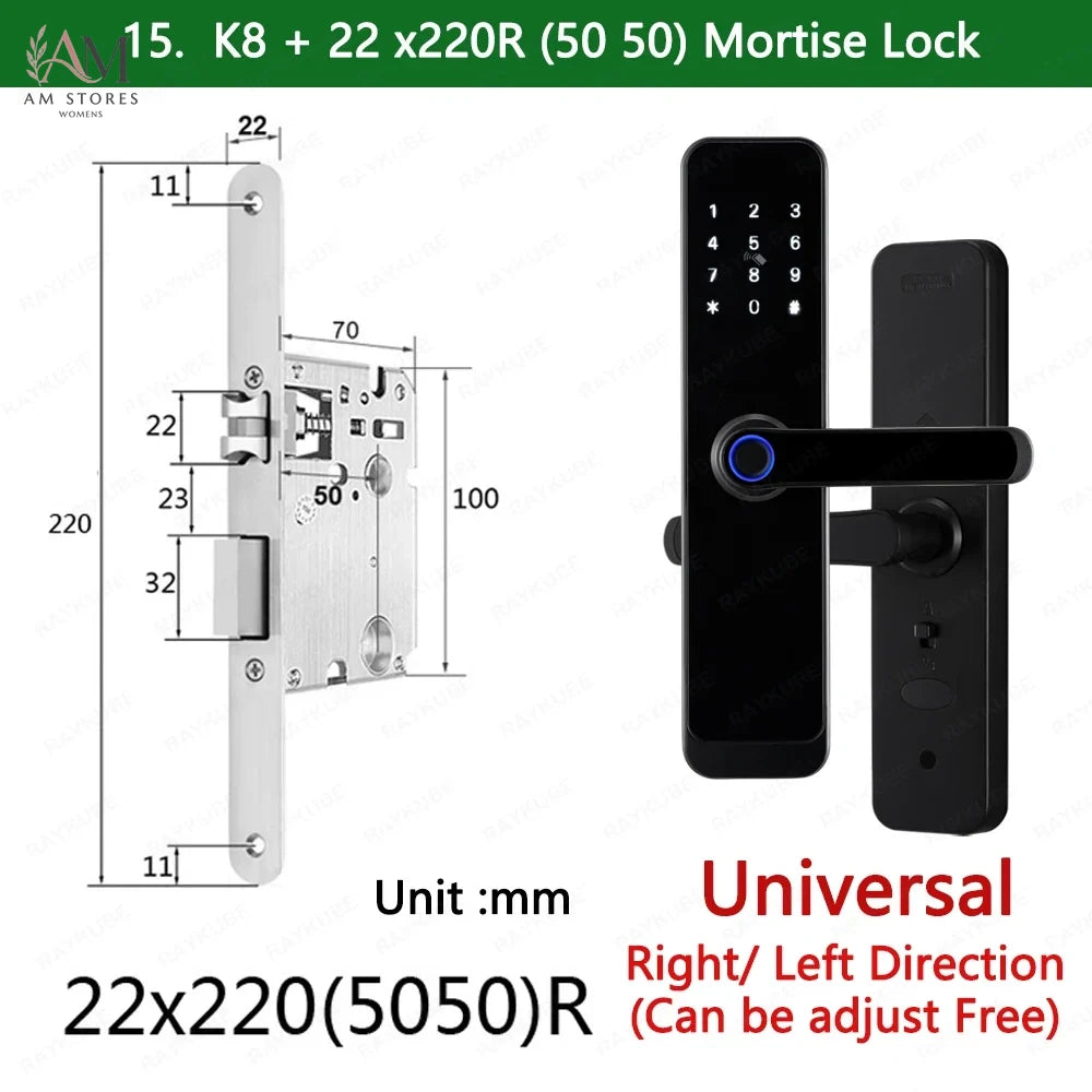 RAYKUBE K8 قفل باب ذكي TTlock بلوتوث / تويا واي فاي بصمة كلمة مرور 13.56 ميجاهرتز بطاقة IC بدون مفتاح سمارت لايف للمنزل