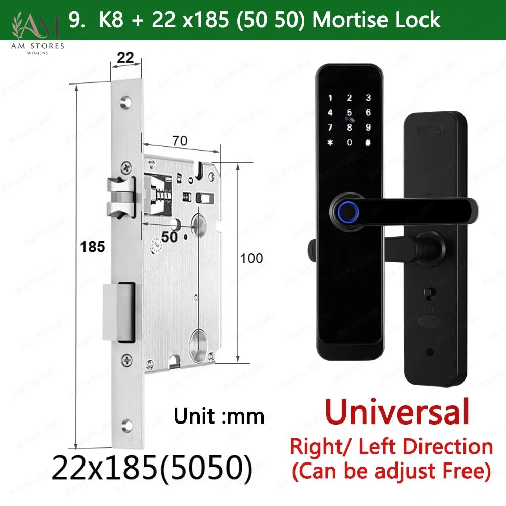 RAYKUBE K8 قفل باب ذكي TTlock بلوتوث / تويا واي فاي بصمة كلمة مرور 13.56 ميجاهرتز بطاقة IC بدون مفتاح سمارت لايف للمنزل