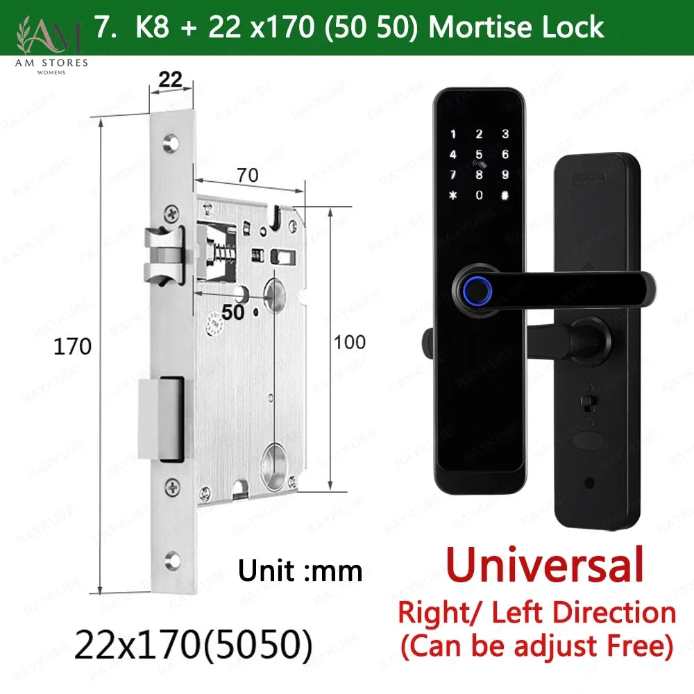 RAYKUBE K8 قفل باب ذكي TTlock بلوتوث / تويا واي فاي بصمة كلمة مرور 13.56 ميجاهرتز بطاقة IC بدون مفتاح سمارت لايف للمنزل