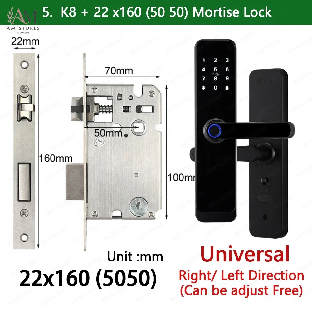 RAYKUBE K8 قفل باب ذكي TTlock بلوتوث / تويا واي فاي بصمة كلمة مرور 13.56 ميجاهرتز بطاقة IC بدون مفتاح سمارت لايف للمنزل