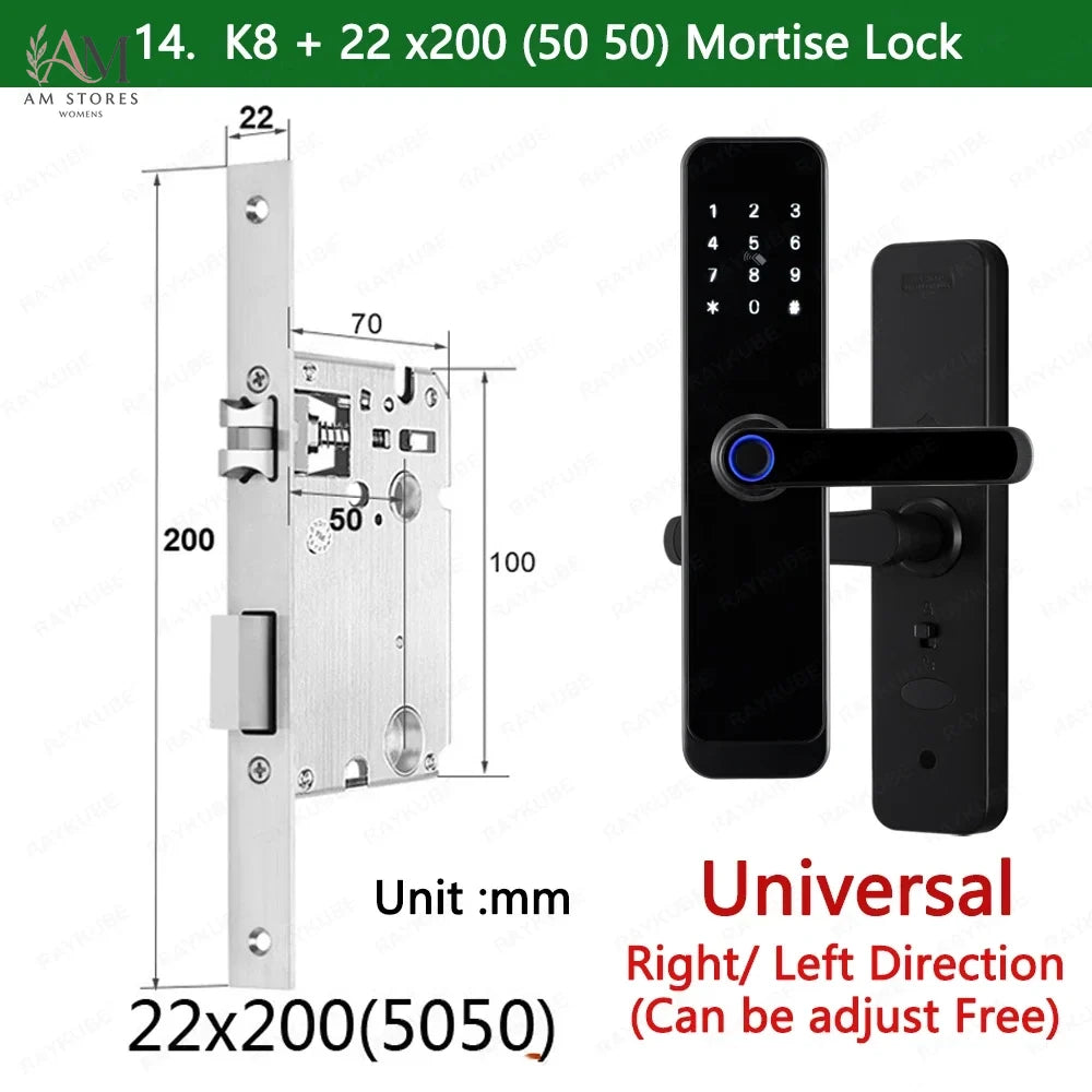 RAYKUBE K8 قفل باب ذكي TTlock بلوتوث / تويا واي فاي بصمة كلمة مرور 13.56 ميجاهرتز بطاقة IC بدون مفتاح سمارت لايف للمنزل