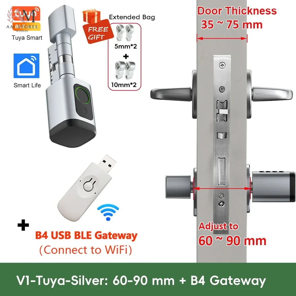 Adjustable Smart Cylinder Lock with Fingerprint & App - Image 14