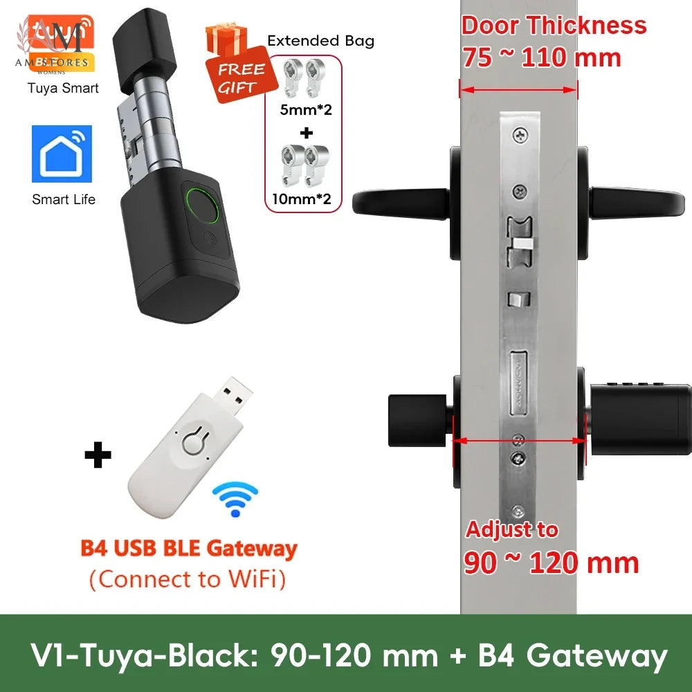 Adjustable Smart Cylinder Lock with Fingerprint & App - Image 17