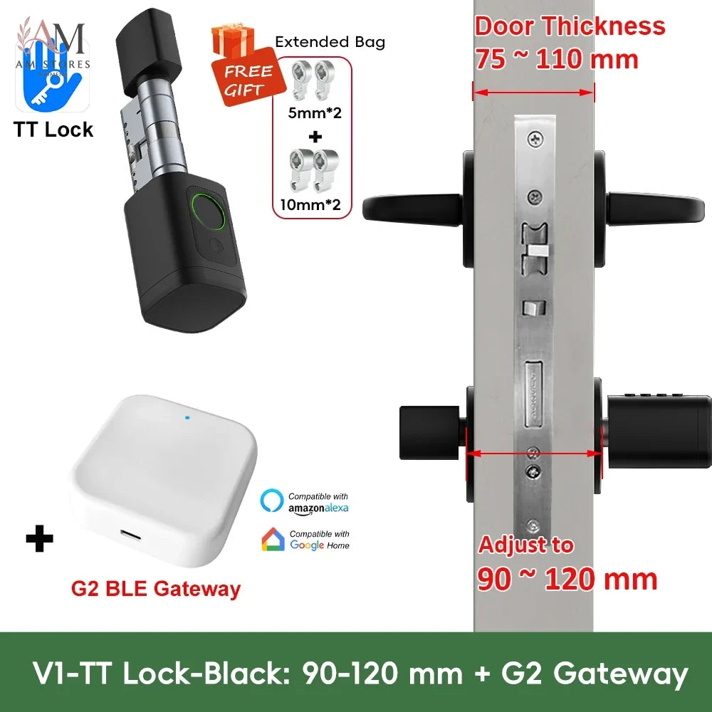Adjustable Smart Cylinder Lock with Fingerprint & App - Image 22