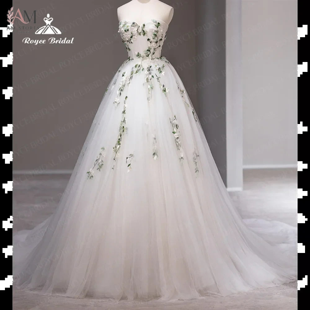 Roycebridal Strapless A Line Wedding Dress 2027 Court Train Organza with Embroidery Wedding Gown vestido de novia para boda novi