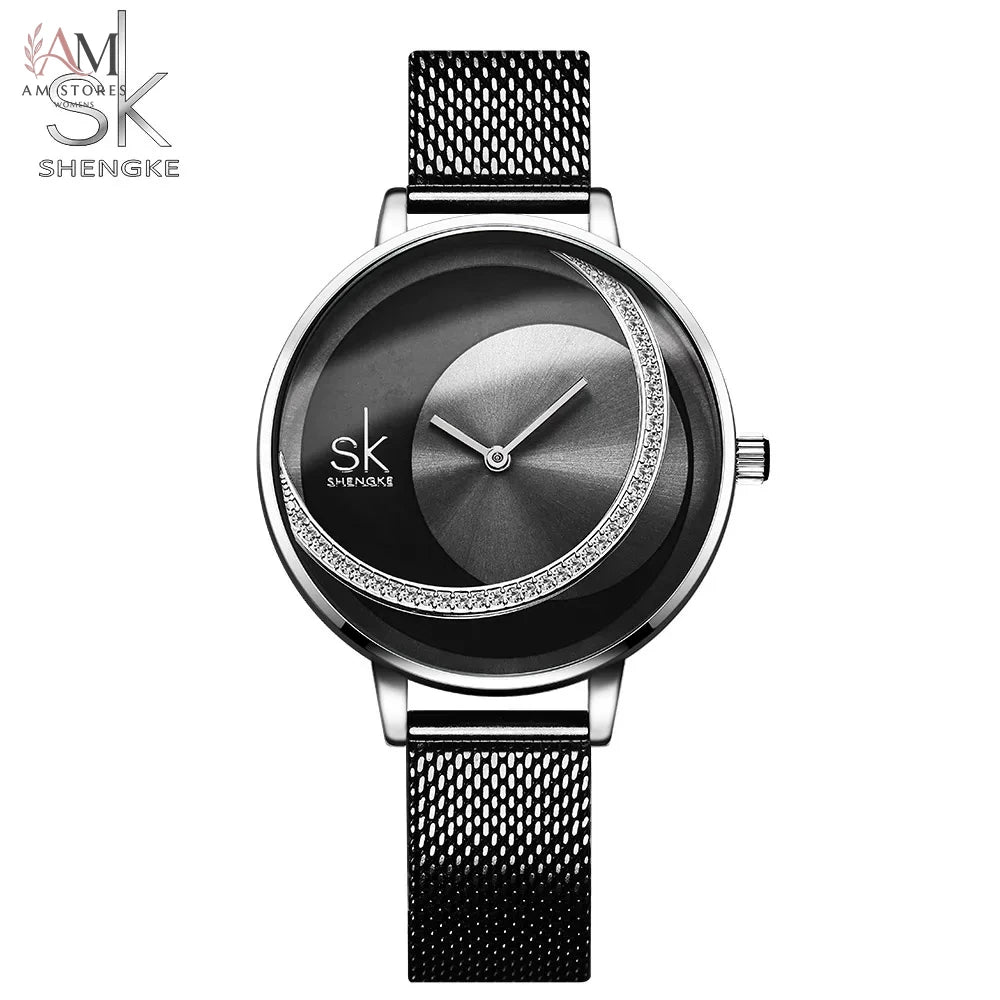 Shengke SK Fashion Top Luxury Brand Women Quartz Wristwatches Creative Design Thin Ladies Wrist Watch For Female Montre Femme
