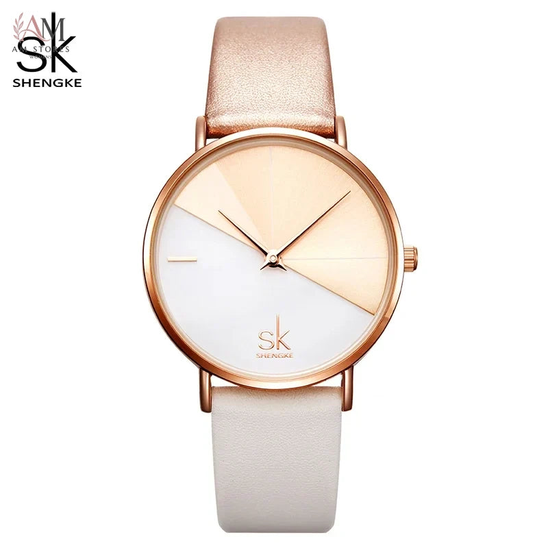 SK Top Luxury Leather Watches Women Creative Fashion Quartz Watches For Reloj Mujer Ladies Wrist Watch SHENGKE Relogio Feminino