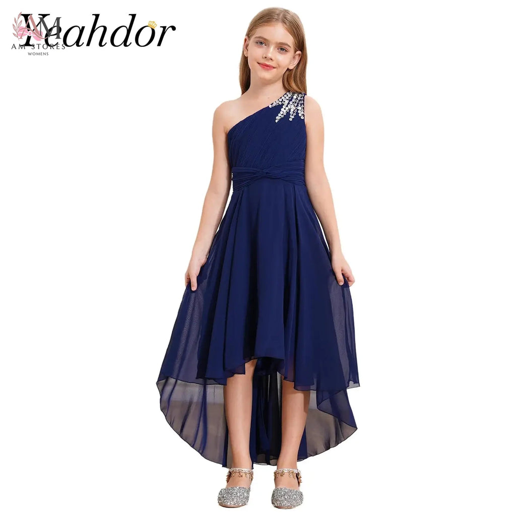 Summer Flower Girls Dress One-shoulder Wedding Party Dress First Communion Clothes Formal Occassion Bridesmaid Evening Prom Gown