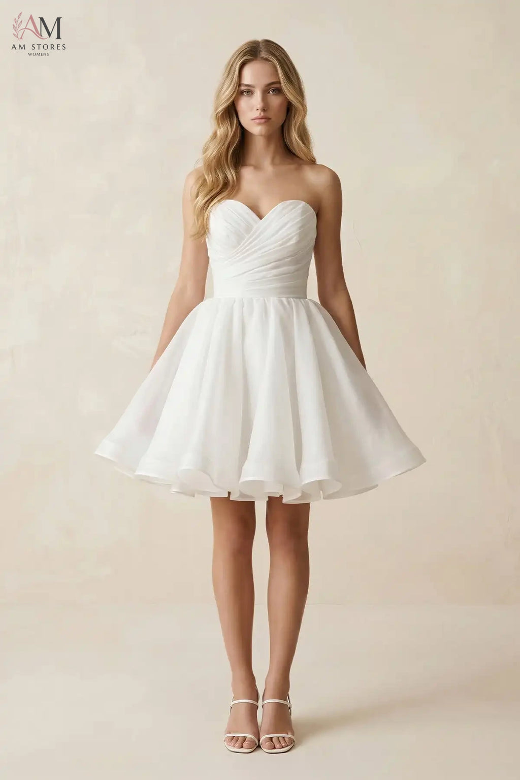 Sweetheart Neckline A-Line Strapless Pleated Organza Wedding Dress in White Wedding Dresses for Women Simple Wedding Dress