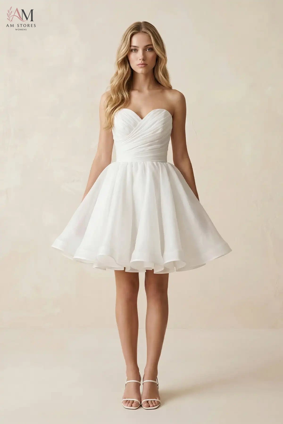 Sweetheart Neckline A-Line Strapless Pleated Organza Wedding Dress in White Wedding Dresses for Women Simple Wedding Dress