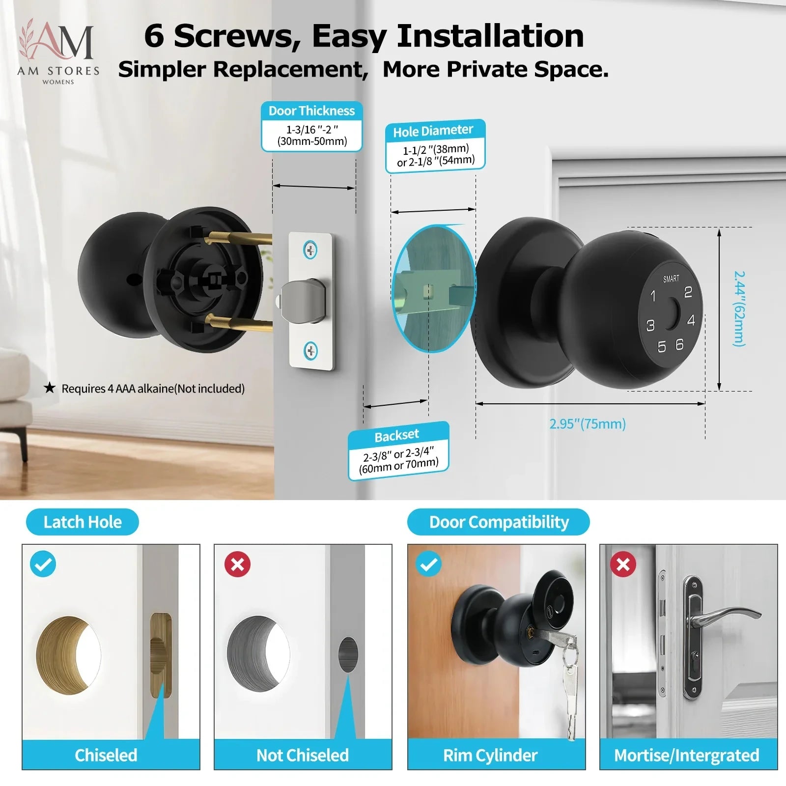 Ball-Shaped Interior Fingerprint Smart Lock - Image 3