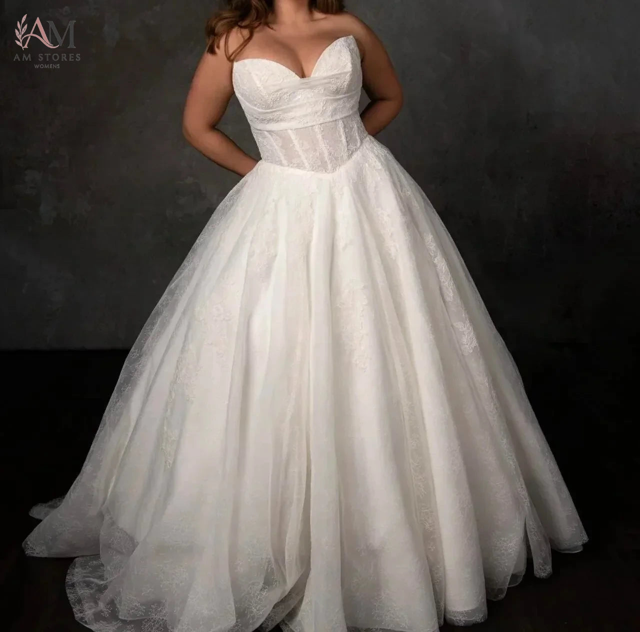Women Plus Size Sweetheart Strapless Wedding Gowns Lace Tulle A Line Floor Length Bridal Dresses for Wedding Evening Party