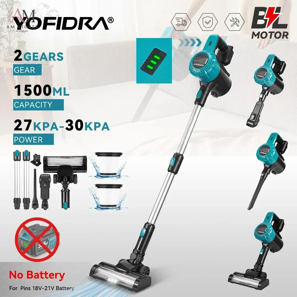 YOFIDRA 1.5L Cordless Electric Vacuum Cleaner Efficient Rechargeable Dust Catcher Cleaning Power Tools For Makita Battery Pin